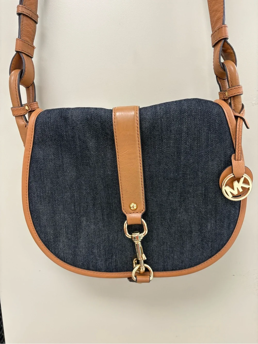 Michael Kors Jamie Denim & Leather Saddle Crossbody Bag